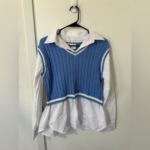 Francesca's Collections Blue Knit Vest with White Collar